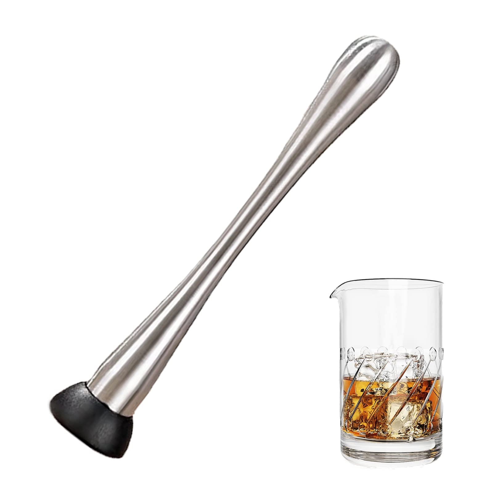 Cocktail Muddler, Stainless Steel Muddler Bar Stick Mojito Masher, Fruit Mixer for Crushing Ice Cubes Mashing Fruits and Making Food 22cm