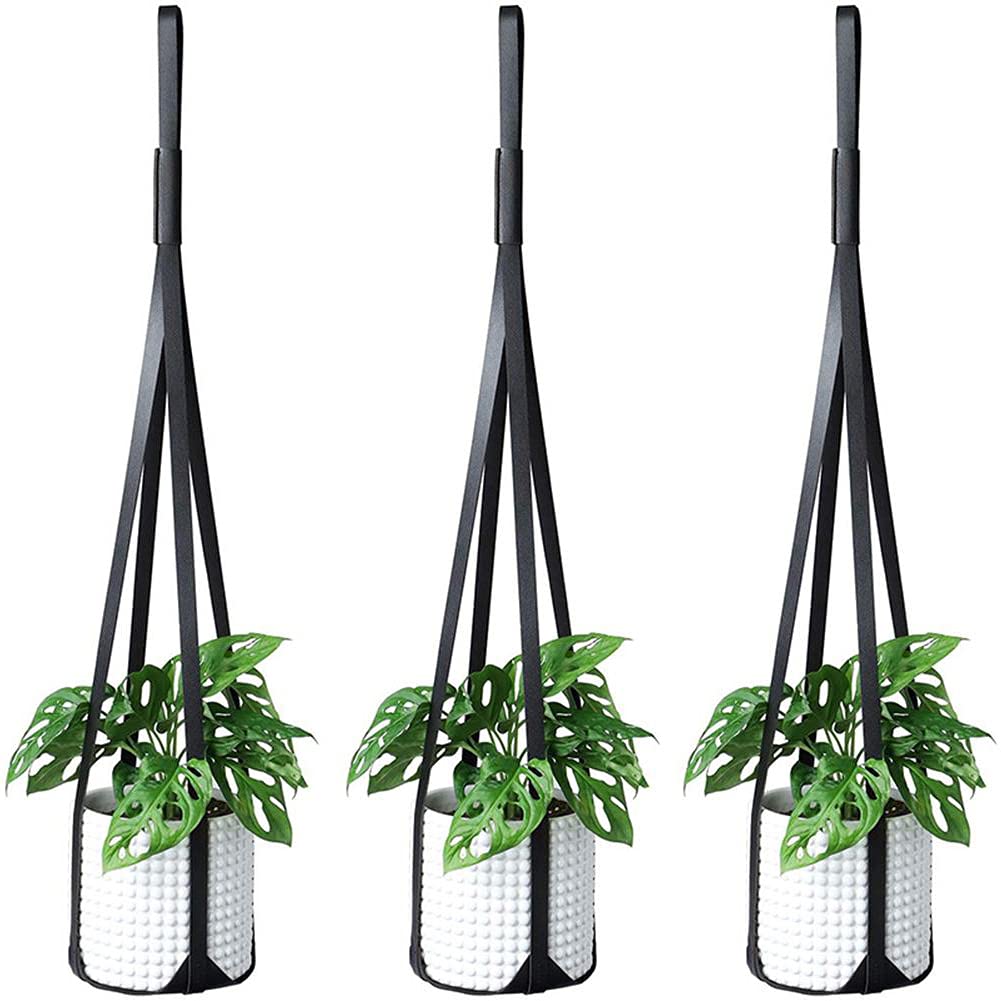 Beihaoer Black 3Pcs Leather Plant Hanger For Hanging Planter Flower Pot Holder Home Decor For Indoor Plants Cactus Succulent (Black)