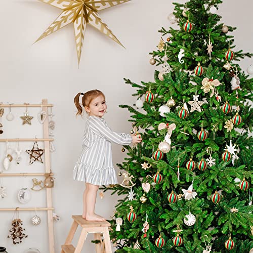 Spiareal 12 Pieces Christmas Ball Ornaments Glitter Vintage Style Balls Xmas Swirl Decorative Hanging For Tree Home Decorations, Red Green And Gold, 2.4 Inch #TOP6