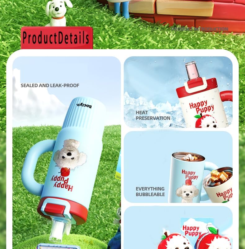 ZZT 26 oz Cute Animal Insulated Tumbler with Straw and Dust Lid, Stainless Steel School Travel Working Coffee Mug, Direct drinking and straw drinking, Gifts for Women & Girls (Blue) - Image 5