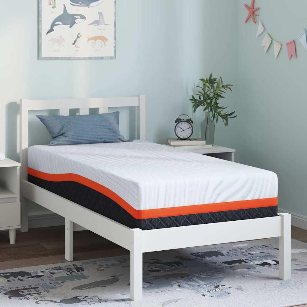 Materac biało-szary 80 x 160 cm, tkanina żakardowa, warstwa pianki żelowej z pamięcią kształtu, komfort, wysokość 25 cm, do sypialni, pokoju gościnnego