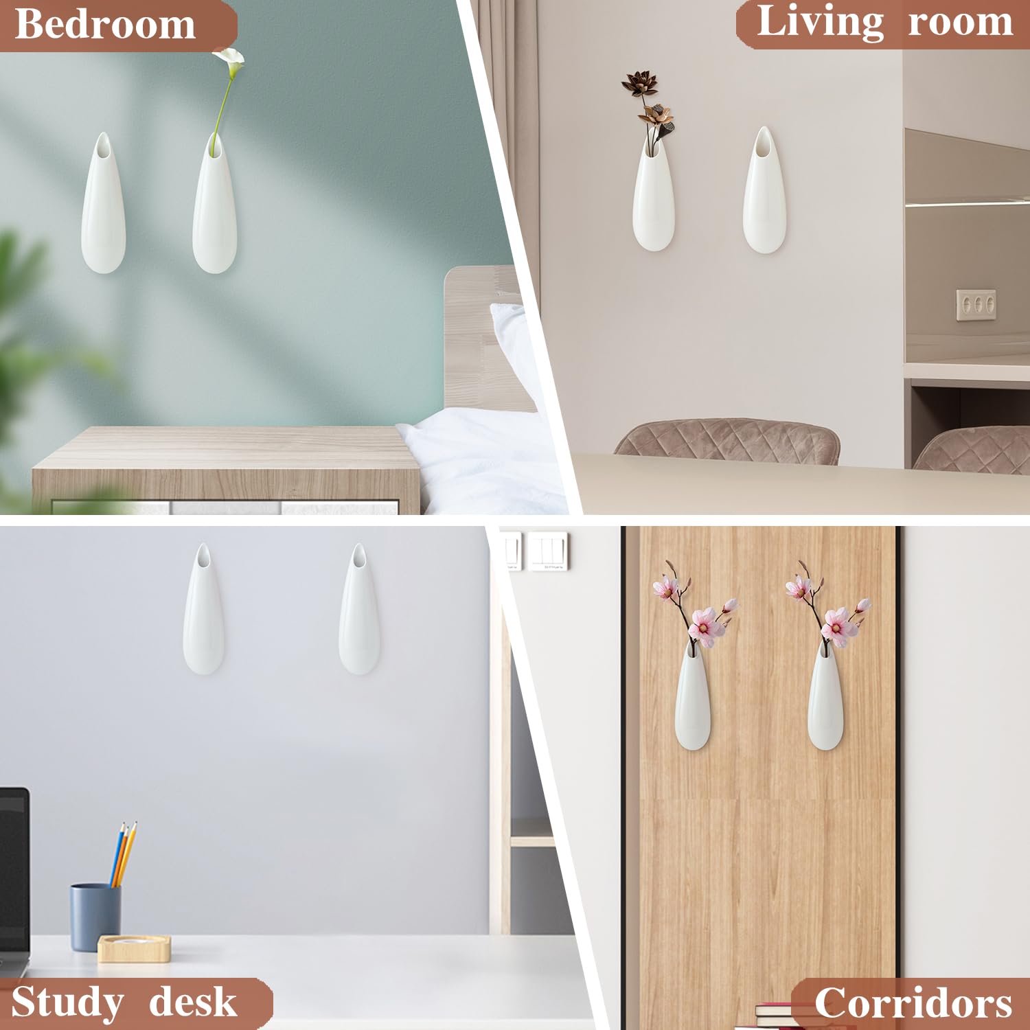 Jarrones colgantes de pared de cerámica, 7.9 pulgadas, juego de 2, cubículo, decoración moderna, jarrón para plantas de interior, macetas colgantes de propagación para jarrones de aire, color 4