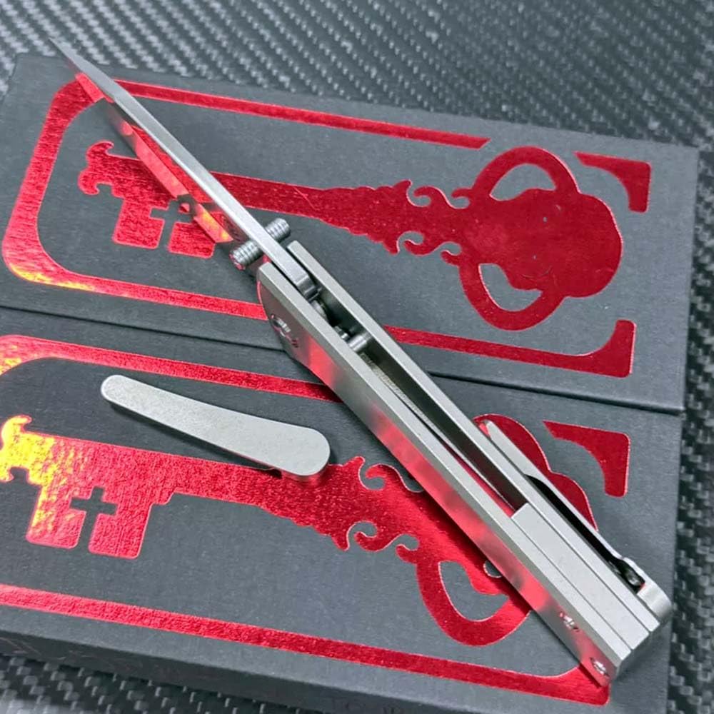 Klappmesser 7.7" Taschenmesser Einzigartig aus stahl m390 & Titan, Outdoor Survival Messer Camper Jagdmesser, Scharfes Einhandmesser praktische, Titanlegierung messer edc survival mit 2 x clip,Schädel