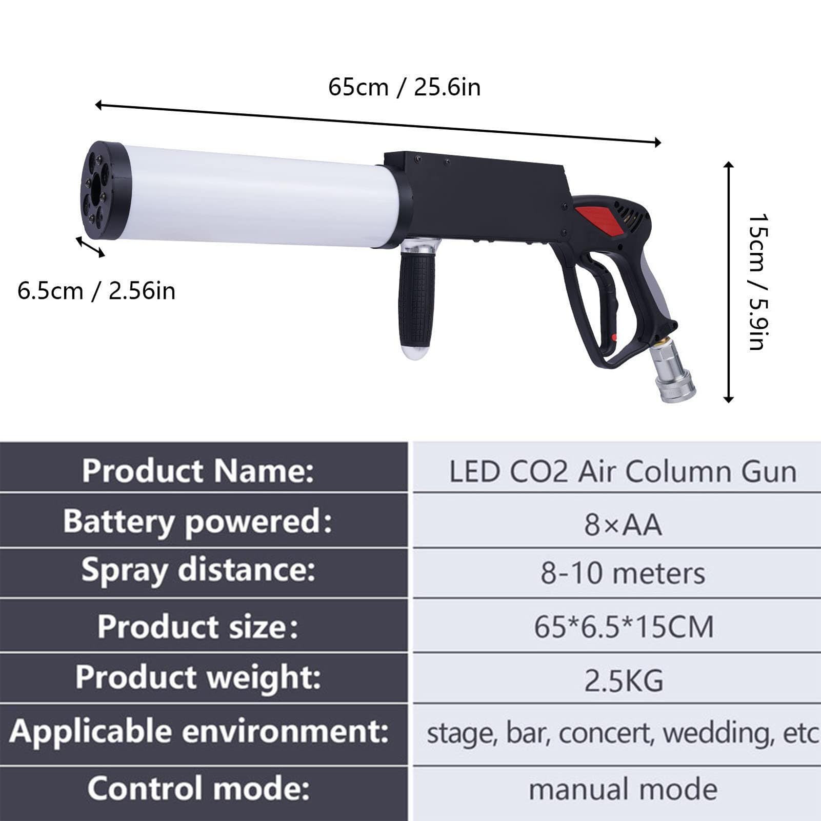 Macchina per Nebbia a Cannone a CO2, Pistola per Nebbia a CO2 Portatile, Macchina per Fumo con Effetti DJ, con Illuminazione a LED RGB e Tubo Flessibile 3M, per Feste in Discoteca con DJ