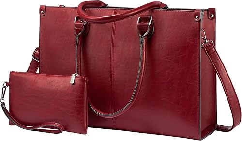 LOVEVOOK Bolsa de mano para laptop para mujer, 15.6 pulgadas de gran capacidad, bolsa de trabajo de cuero vintage, bolso de hombro casual de