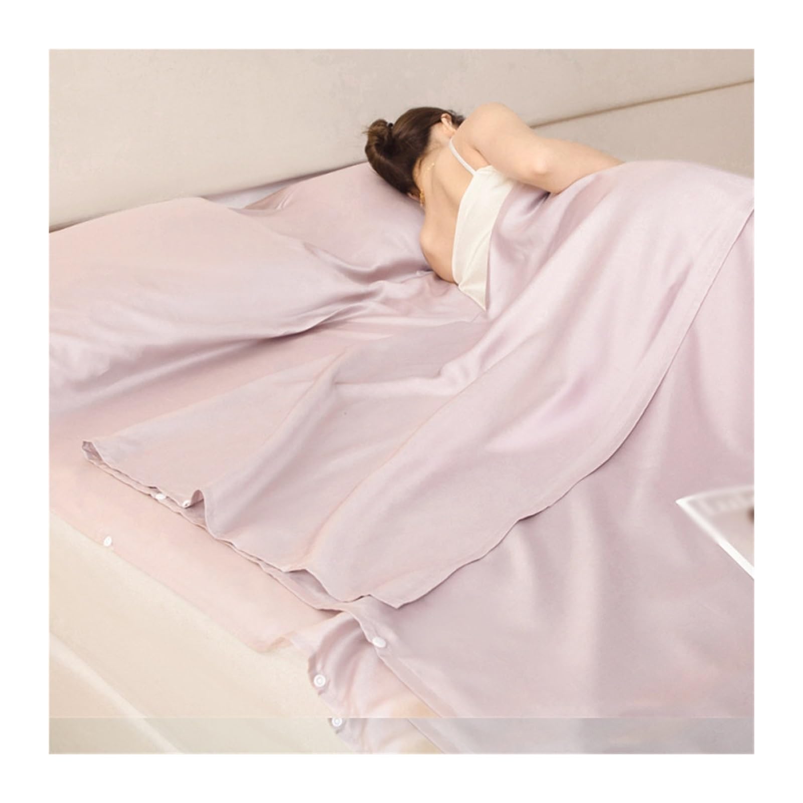 GBHMJU Tencel Sleeping Bag Liner Cooling Silky Adult Sleep Sack Travel Sheets Foot Zipper Lightweight Portable Camping Sleeping Bag Liners for Backpacking Hostels(Pink,80x210cm-31x82)