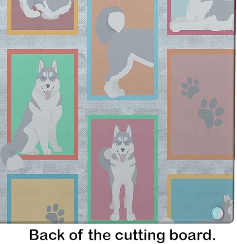 Miniatura 5 de Caroline's Treasures MLM1159LCB - Tabla de cortar de vidrio de Husky siberiano gris, grande, decorativa, de vidrio templado, tabla de cortar y