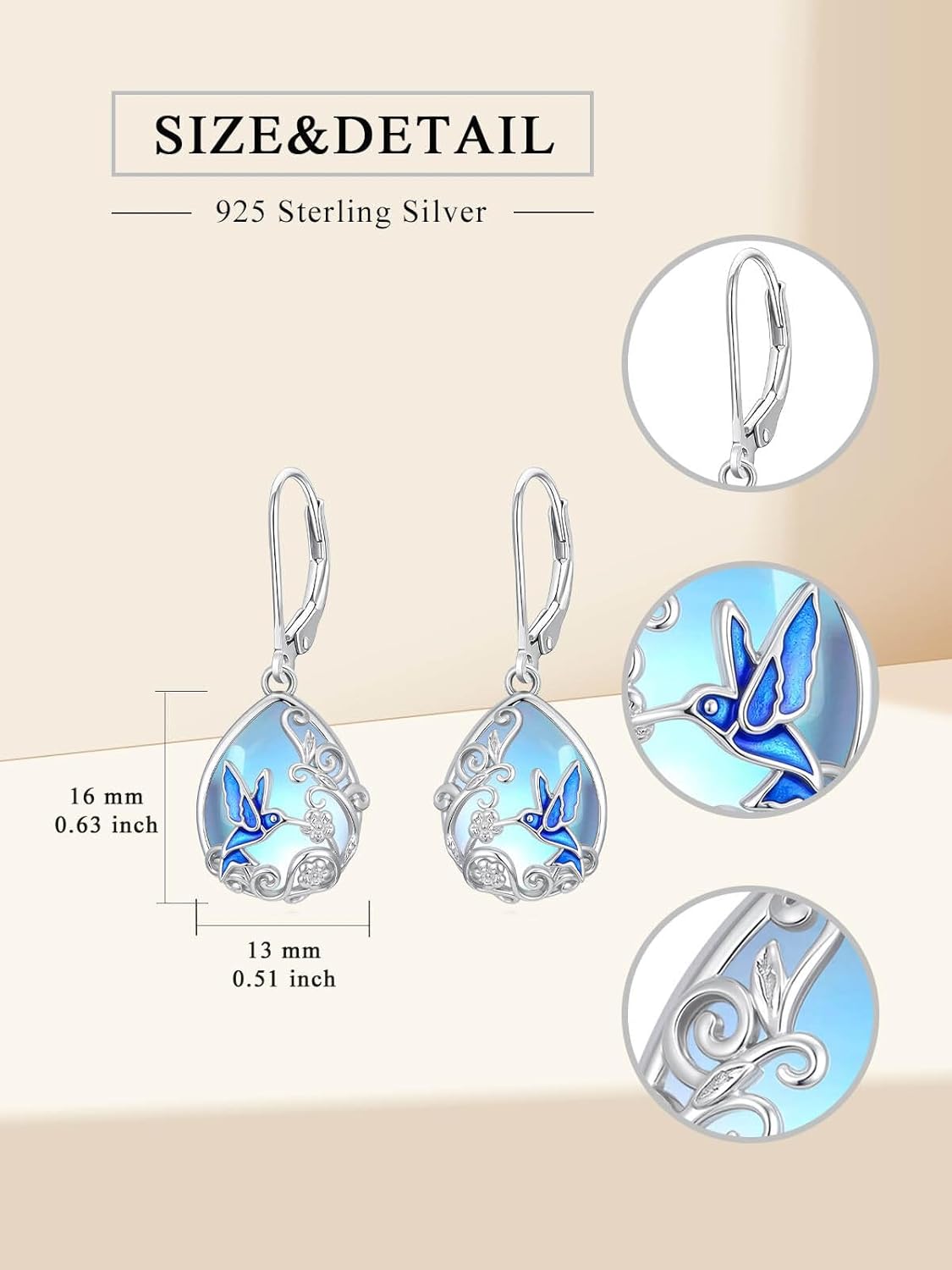 WINNICACA Moonstone Earrings for Women Sterling Silver Animal Moonstone Dangle Leverback Earrings Jewelry Birthday Mothers Day Gifts for Women Wife Mom Her Nature Lovers