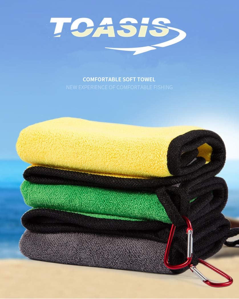 Toasis Soft Microfiber Towels with Carabiner Clip for Fishing Hiking Camping Pack of 3 (Green)
