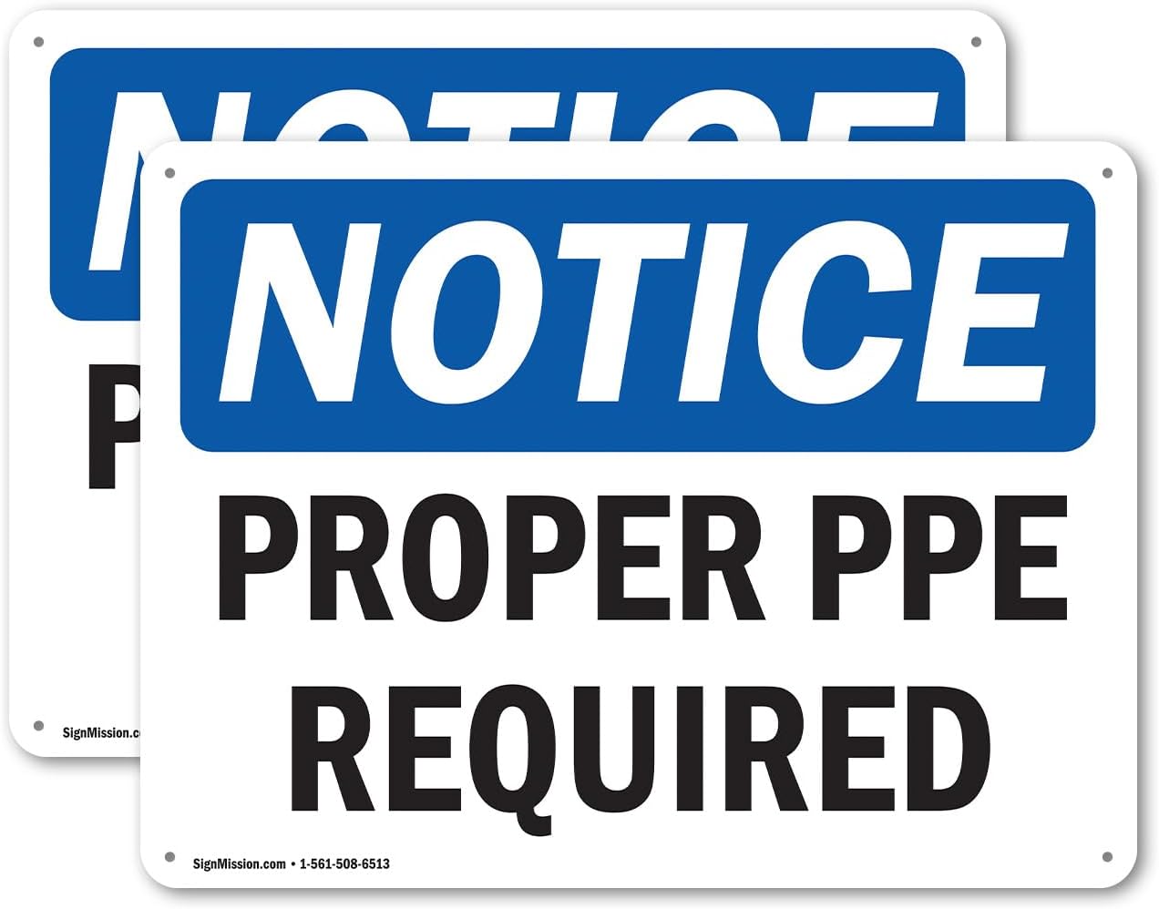 (2 Pack) Proper PPE Required OSHA Notice Sign 14 Inch X 10 Inch Indoor/Outdoor Rust-Free Aluminum Metal Signs for Workplace, Workshop, and Construction Site, Made in the USA