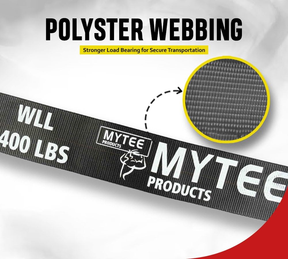 Mytee Products Winch Straps 4" x 30' Black Heavy Duty Tie Down w/Flat Hook WLL# 5400 lbs | 4 Inch Cargo Control for Flatbed Truck Utility Trailer (10 Pack) - Image 4