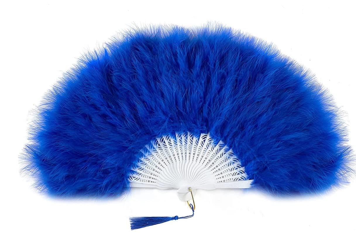 THE WHITE SHOPVintage Folding Fan, Feather Fan, 22s Vintage Folding Fan Hand Fan for Costume Dancing Show Tea Party Wedding Decoration(blue)