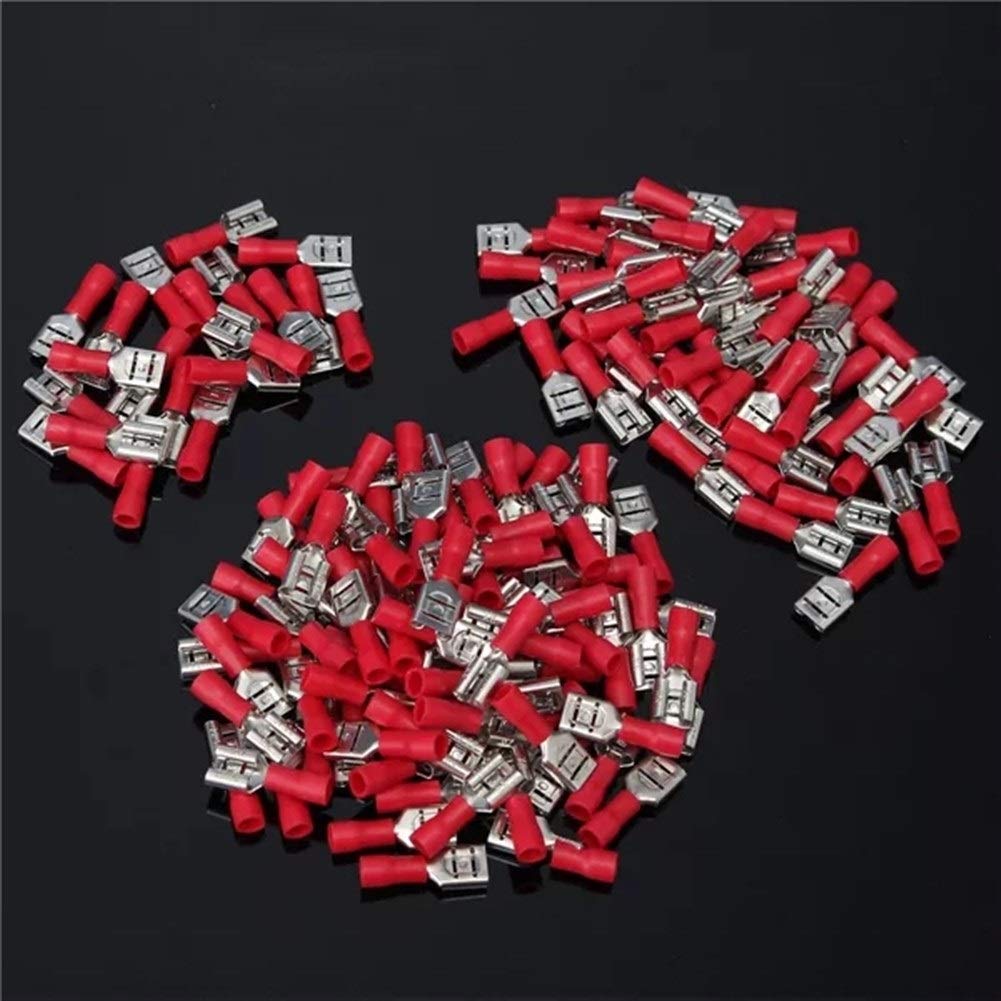 Ri Sheng Jian Zhu 20pcs 22-18AWG Insulating Female Spade Terminal Electrical Crimp Wire Connector Red Circular Connector