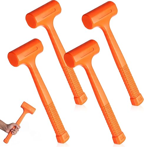 4 Pack 1 lb Dead Blow Hammer Set, Neon Orange Rubber Mallet with Non-Marring Rubber Coating, No Rebound Ball Peen Hammer with Anti-slip Textured Handle, Spark and Rebound Resistant