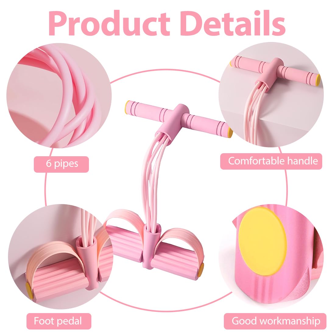1 PCS Entrenador abdominal multifuncional, banda de fitness, banda elástica muscular, abdominales en casa, elástica de 6 tubos, entrenador de piernas multifuncional (rosa)