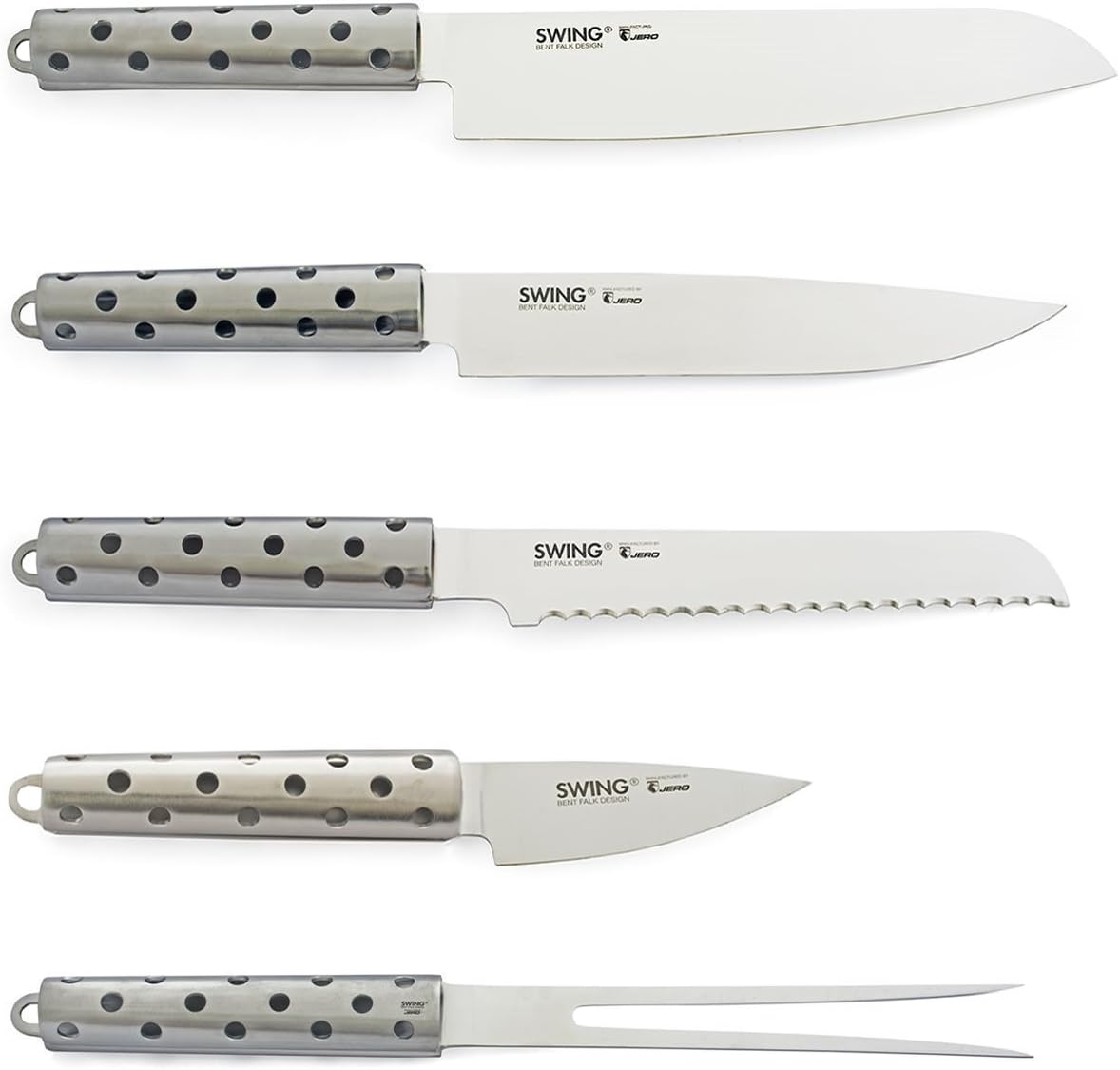 Jero Swing 5 Piece Designer Series Commercial Grade Outdoor Grilling & Kitchen Knife Set Designed By Bent Falk