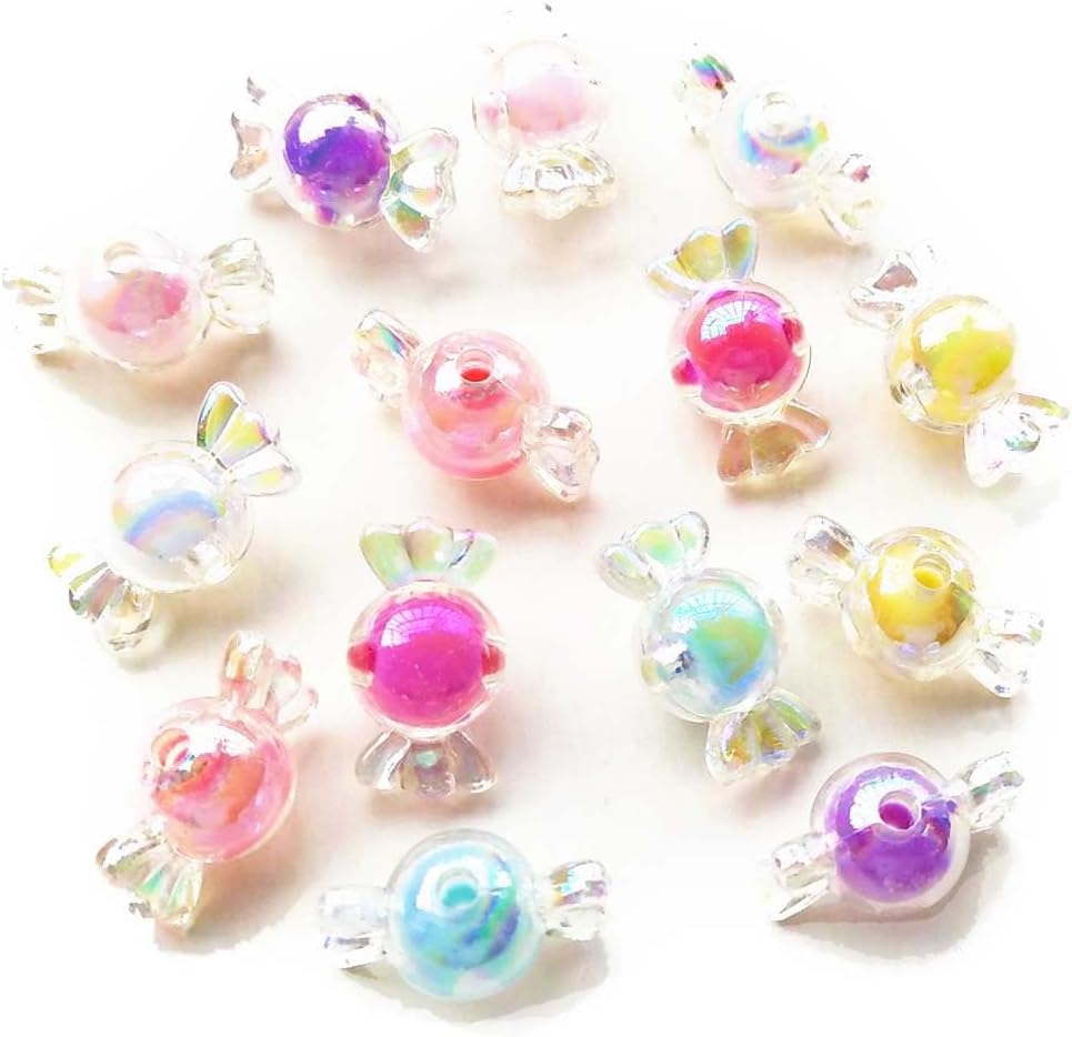 Mixed 7 Colors Shiny AB Color Acrylic Candy Bow Bead Hairband Bracelets Necklace DIY Craft Embelishment