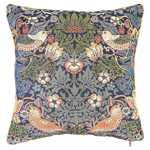 Image of Signare Tapestry Cushion Cover 18 x18 inches 45cm x 45cm Decorative Sofa Cushions with William Morris Design (Strawberry Thief Blue, Cushion Cover ONLY)