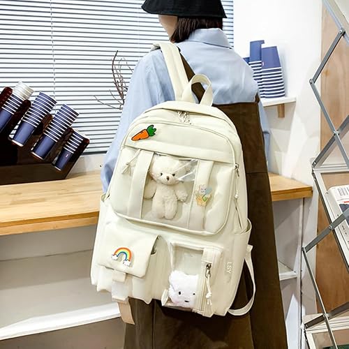 Miniatura 3 de Mochila kawaii de 4 piezas para la escuela, mochila estética kawaii, suministros escolares Kawaii, conjunto de mochila con accesorios, Blanco,