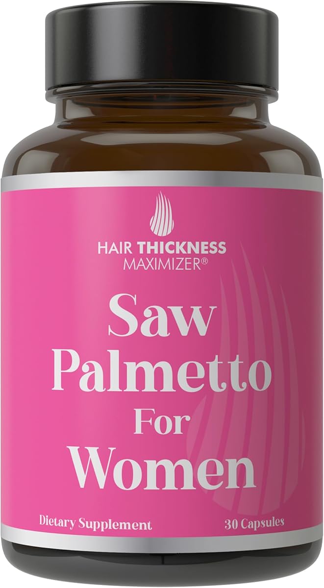 Hair Thickness Maximizer Saw Palmetto for Women + Biotin, Zinc, Copper, & Vitamin D. Women's Hair Growth Supplement. Clean, Non-GMO, Vegan Hair Vitamins with Standardized Saw Palmetto