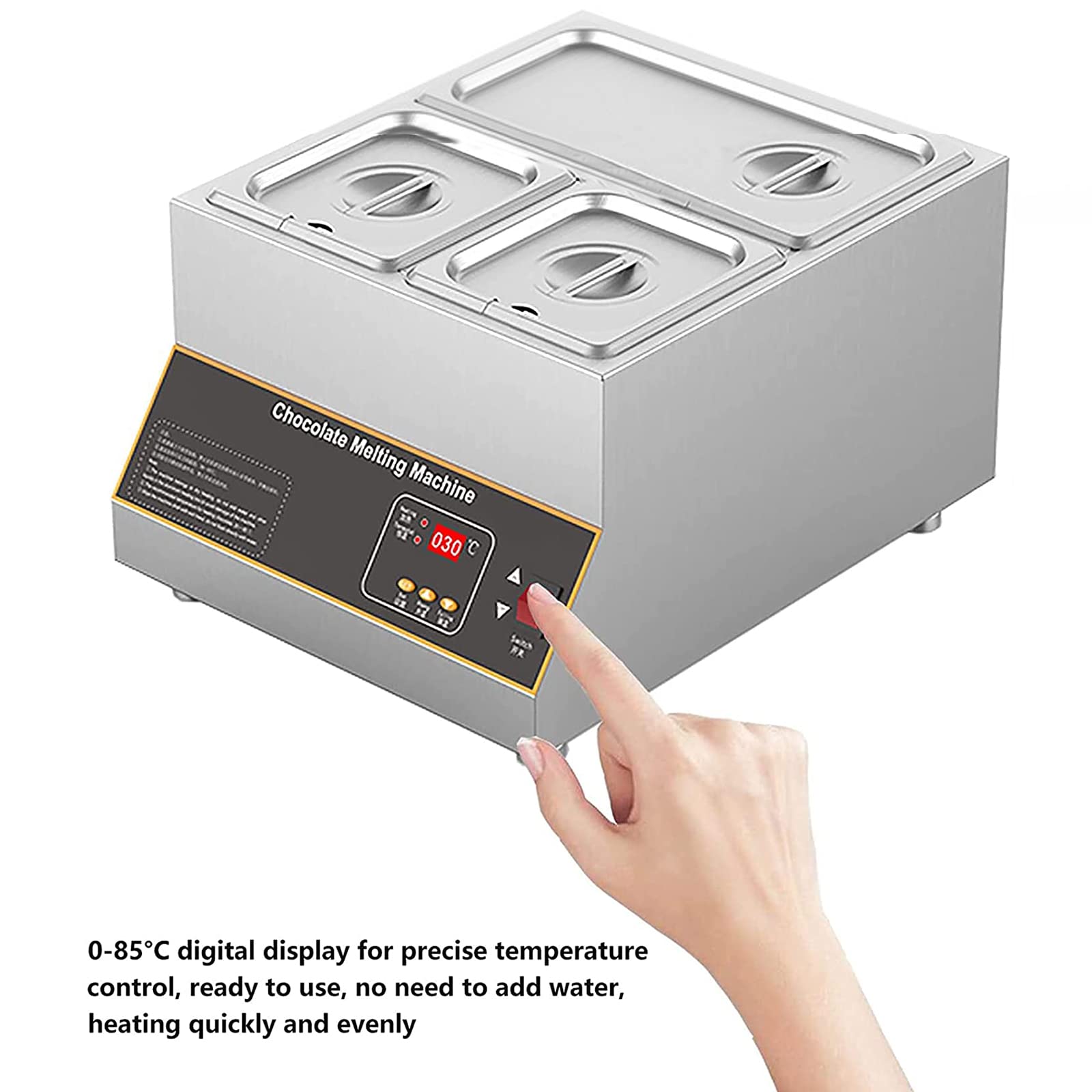Machine de trempe au chocolat 600 W avec contrôle automatique de la température, 2 pots de 1,6 L pour fondre, chauffage de l'eau de 30 ℃ ~ 80 ℃, parfait pour un usage commercial