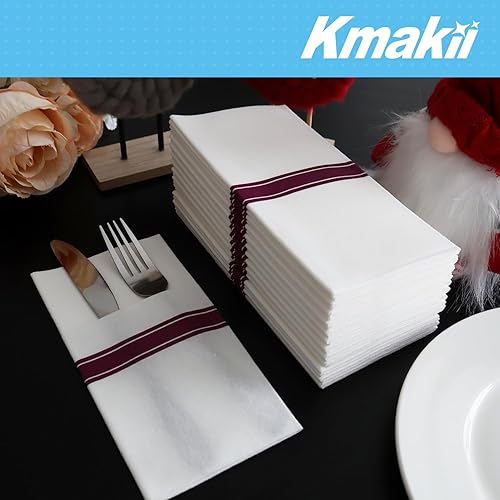 Miniatura 7 de KMAKII Servilletas desechables de papel con bolsillo integrado para cubiertos desechables para fiestas, bodas, eventos, tacto de lino, 16 x 16