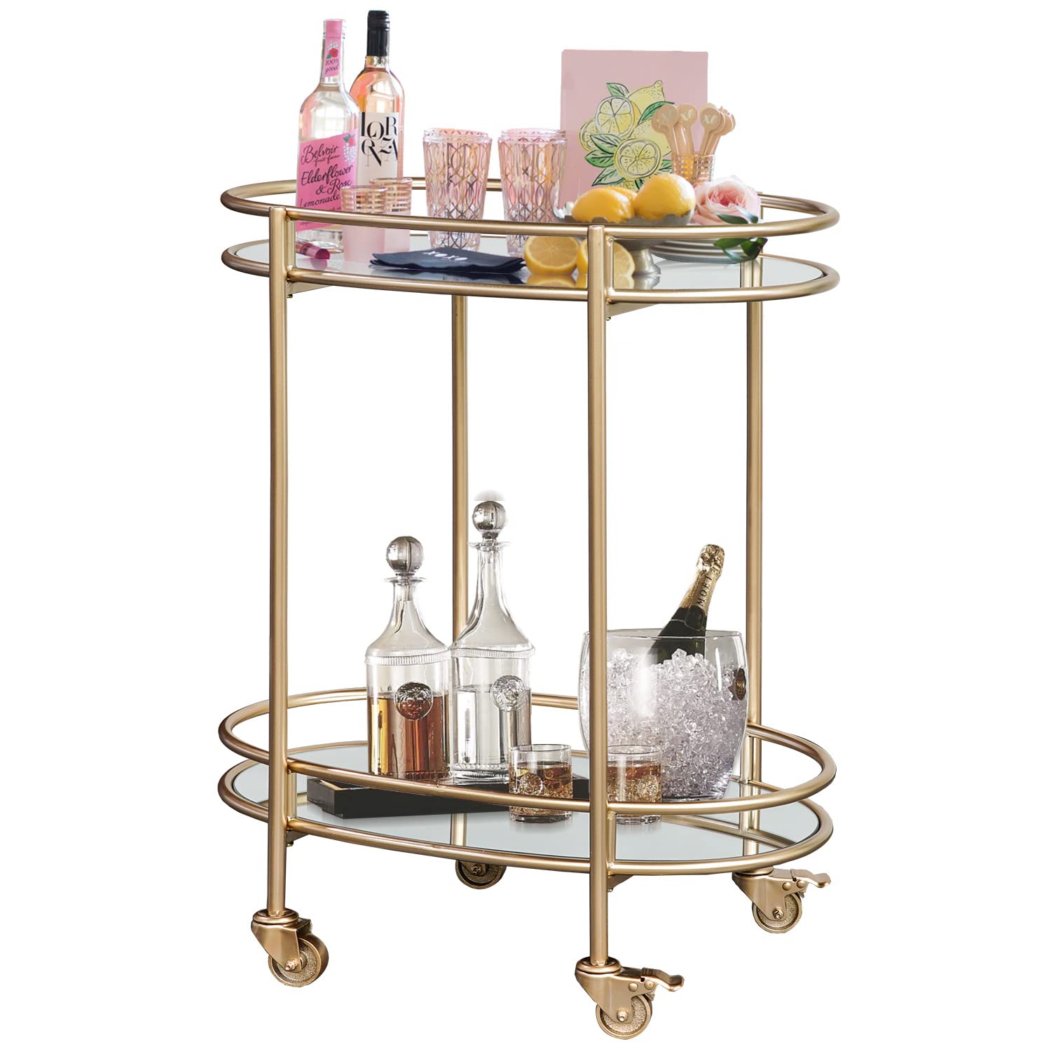 Buy Ohsuaniy Bar Cart, Oval Metal Mirror Glass Home Bar Serving Cart