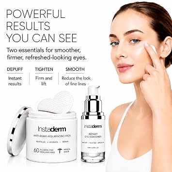 Eye Care Set Instant Under Eye Bag Remover & Anti-Aging Resurfacing Pads for Puffiness, Fine Lines, Wrinkles & Smoother-Looking Skin