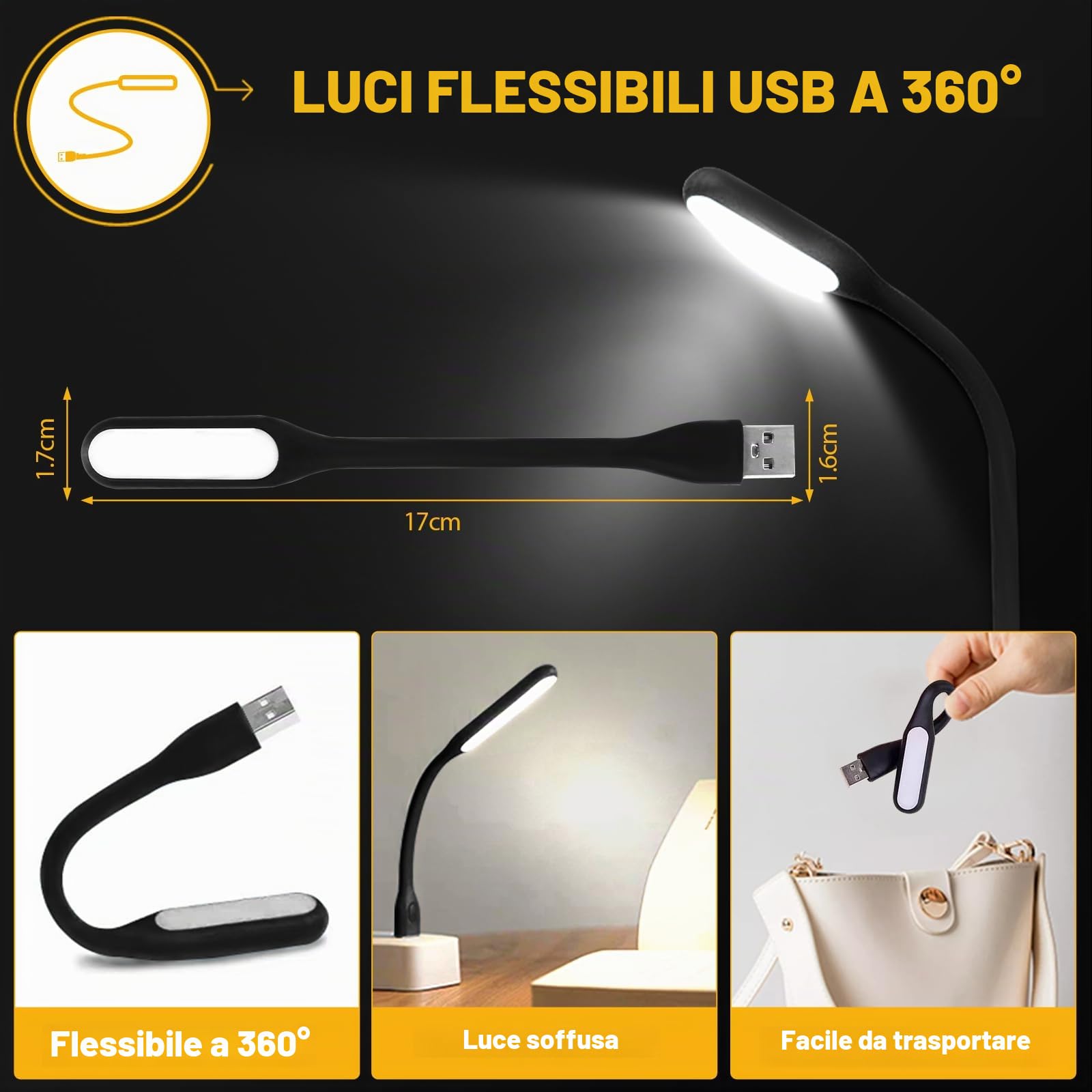 Torcia LED Potente Professionale 1,000,000 Lumens, Torcia LED Ricaricabile USB, Torce LED Alta Potenza Ricaricabili Zoomabile, IPX6 Torcia Tattica Per Campeggio Trekking Emergenza