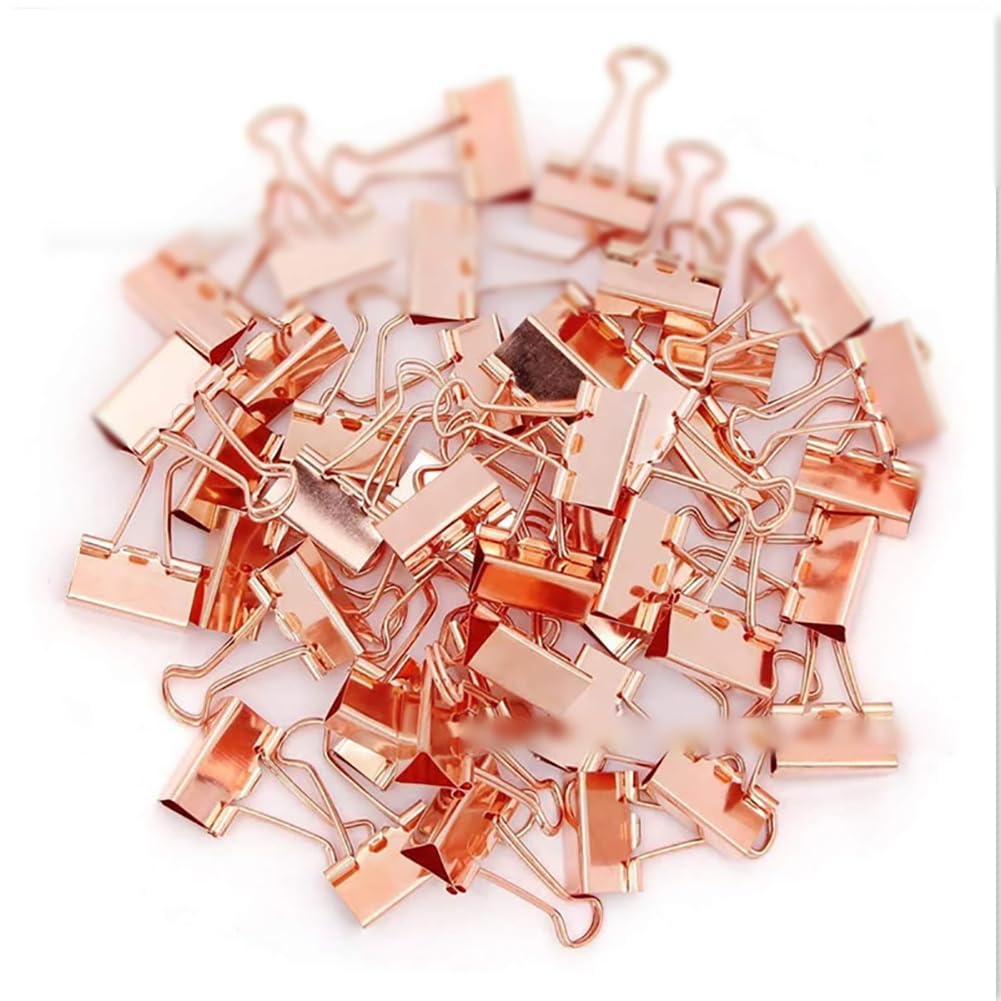 FSSTUD 100 Pcs 15mm Small Binder Clips Mini Paper Clamps Metal Document File Clamps Micro School Home Paper Clips Tiny Paperwork Clips for Office Business Supplies Golden - Image 4