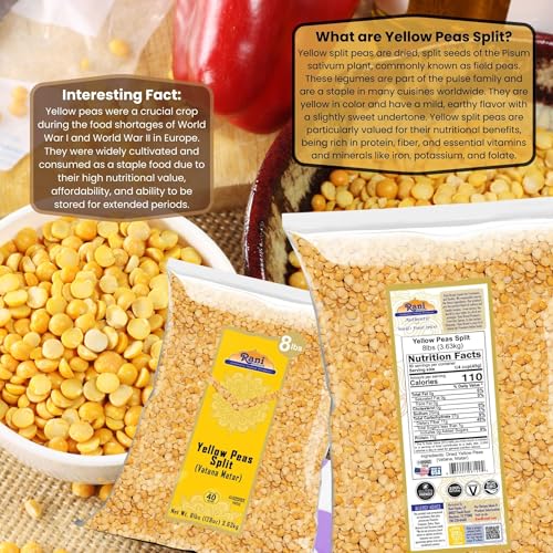 Image of Rani Yellow Peas Split, Dried (Vatana, Matar) 128oz (8lbs) 3.63kg Bulk ~ All Natural | Vegan | Kosher | Gluten Friendly | Product of USA