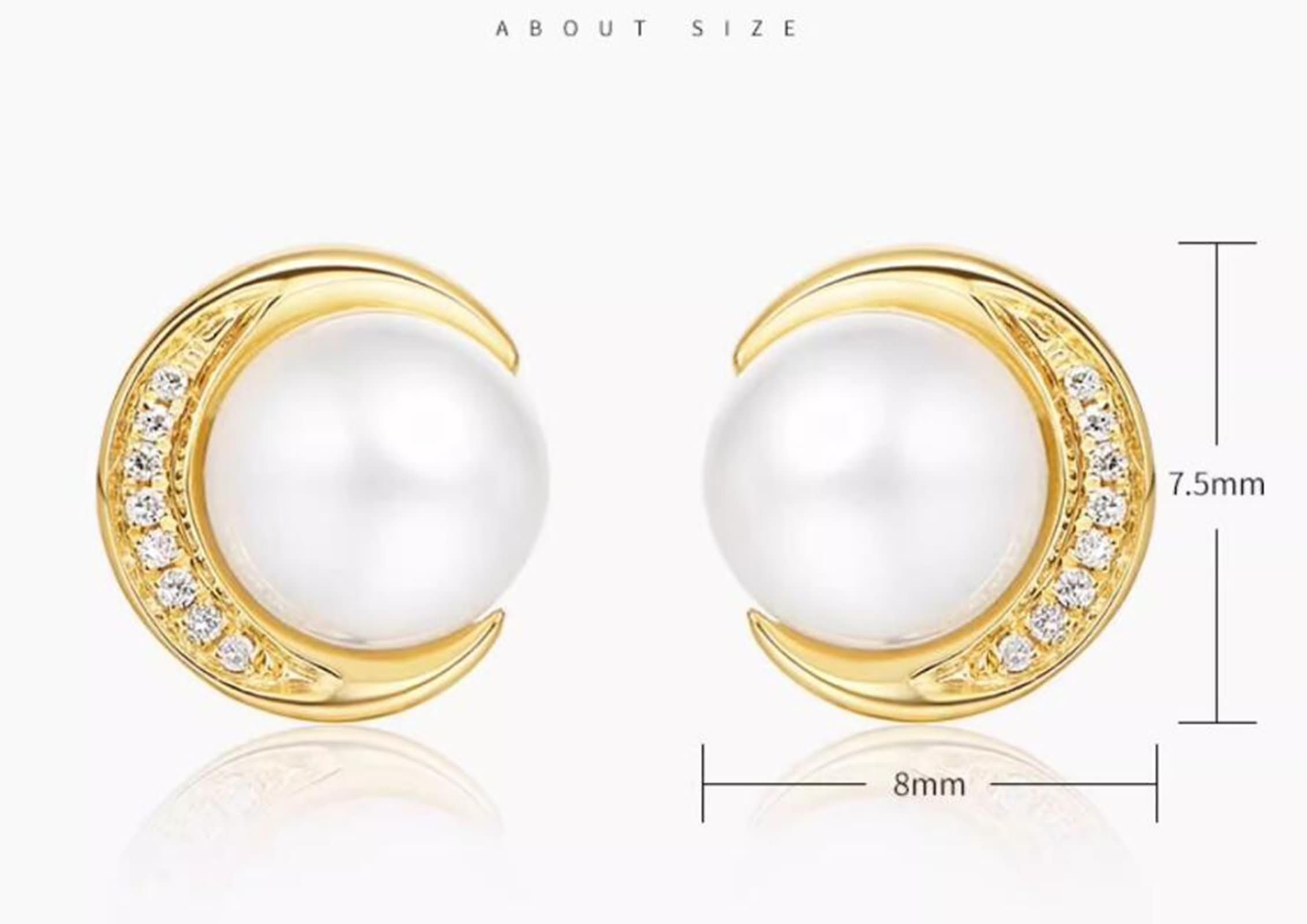 Damen 9K / 14K / 18 Karat Gold Ohrringe, Mond und 5,5-6MM Perle mit Diamant 0,02 Karat, Damen Ohrringe Gold Hochzeit