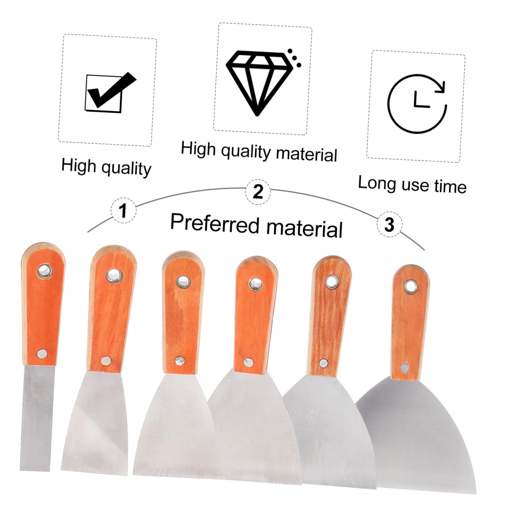 YARNOW 6piezas Espátula Mango De Madera Herramienta Portátil De Llana Cuchillas Para Cortar Masilla Raspador Pulido De Acero Para Acabado De Paneles Para Raspar y Decapar Masilla Trabajos