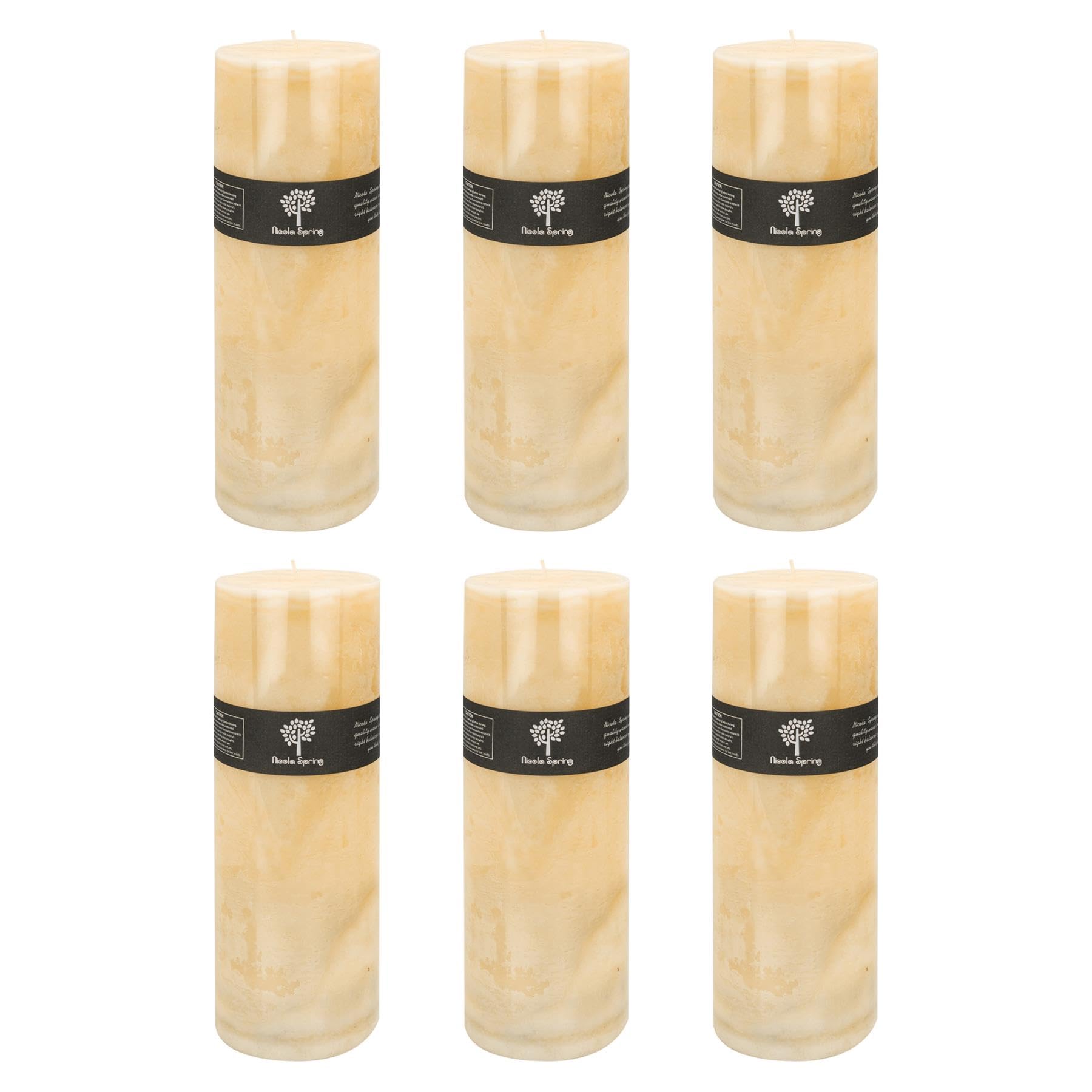 Nicola Spring Beige Scented Pillar Candles - Vanilla Scent - 215 Hour Burning Time - Pack Of 6 - Vanilla Candles Ivory Round Pillar Aromatherapy For Home Fragrance, Kitchen, Living Room, Bedroom