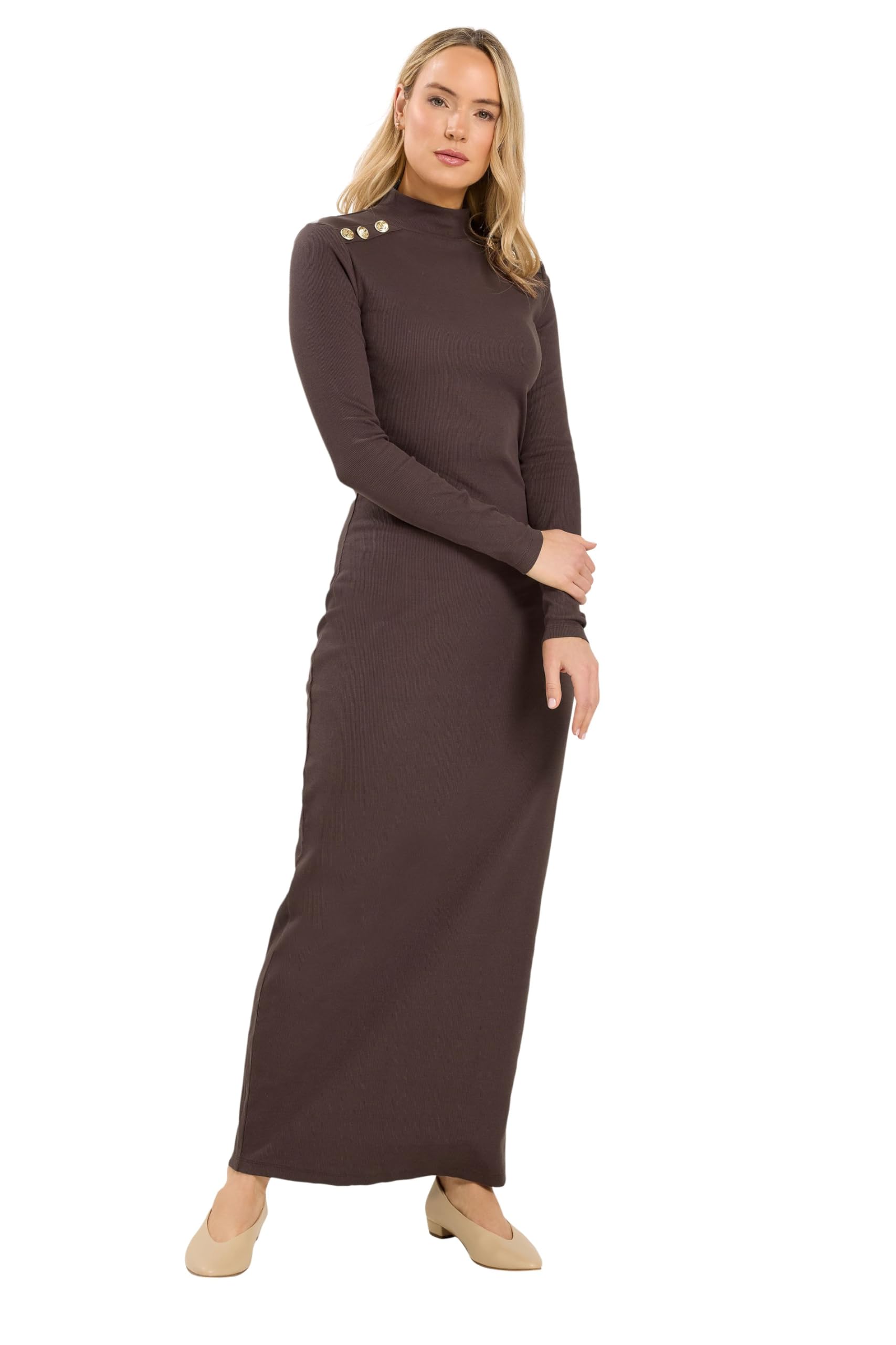 Long Tall Sally Women's Brown - Lts Tall Ribbed Shoulder Button Maxi Dress