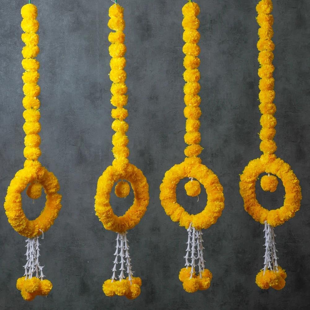 Ring Shape Wall Hanging | Indian Artificial Flowers Hanging Decors, Wedding, Mehndi, Housewarming, Haldi, Diwali Pooja Backdrop, Party & Home Decoration | 3 Ft (Pack of 1)