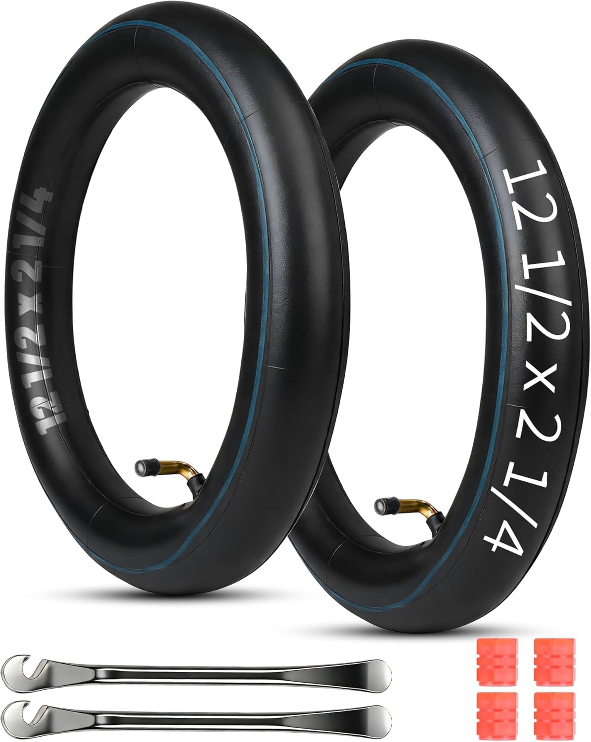 LAOYE Zestaw 2 dętek 12 cali, 12 1/2 x 2 1/4 (57-203) z zaworem kątowym 90°, 12,5 x 2,25 do wózków dziecięcych, rowerów dziecięcych, rowerów trójkołowych, węży wewnętrznych, dętki rowerowe, w zestawie