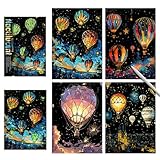 4枚入り スクラッチアート 夜光 スクラッチ アート 大人 アートパネル 熱気球 花火 スクラッチペーパー 簡単 削るだけで スクラッチアートペン付き 夜景効果付き DIY 部屋飾り プレゼント インテリア 絵