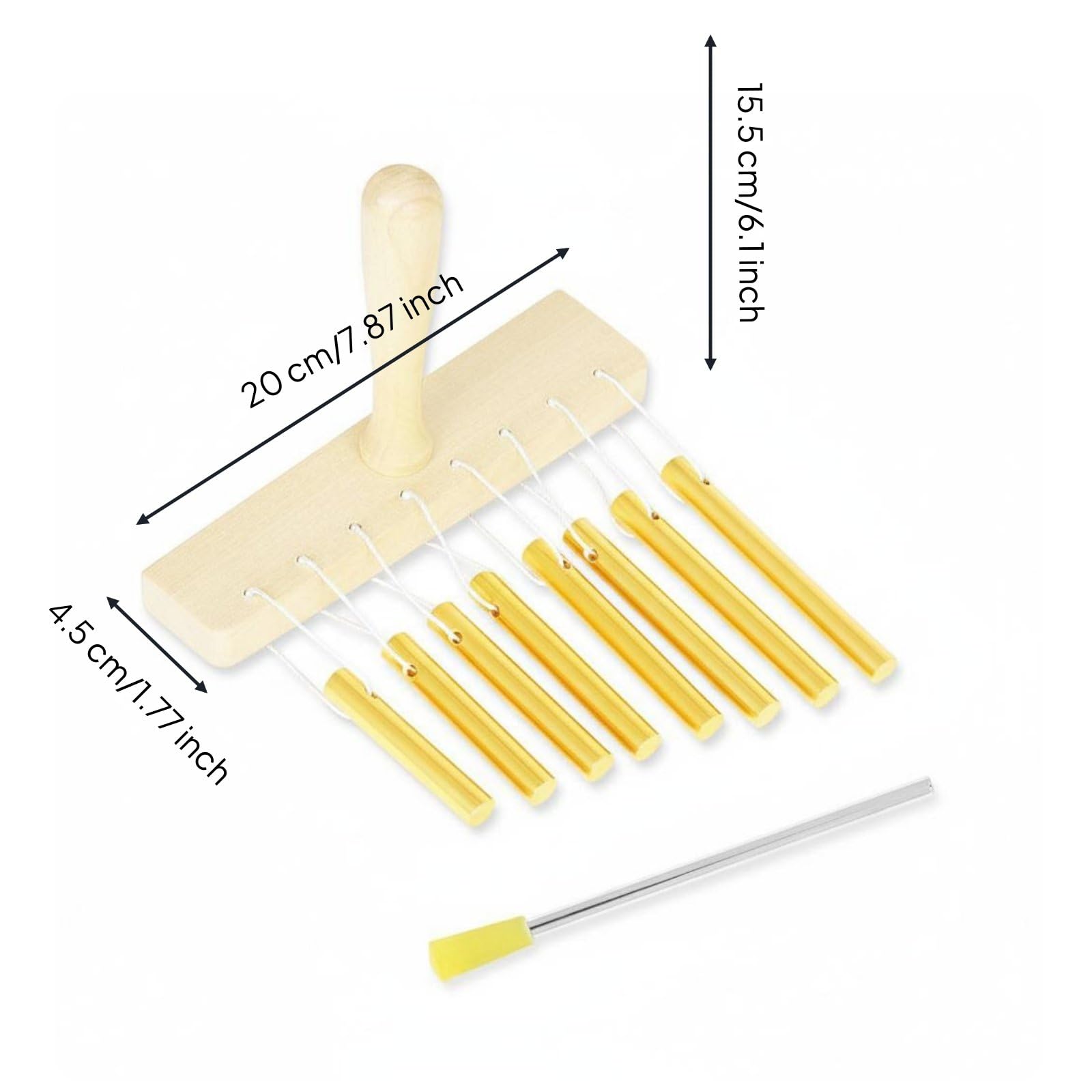 Campana Musical Infantil Xilófono Carillón Metalófono con Base de Madera y Tubos de Aluminio Sonido y Suave Apta para Entrenamiento Rítmico Lecciones Guiadas Juego en Casa , Dorado