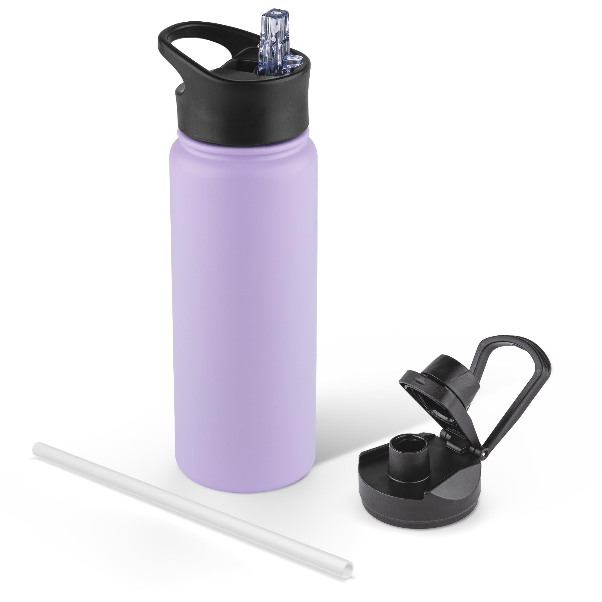 VQRRCKI 24 oz Insulated Water Bottle with Straw Lid & Wide Mouth Lids, Stainless Steel Sports Water Bottles, Double Walled Vacuum, Leak Proof, Purple