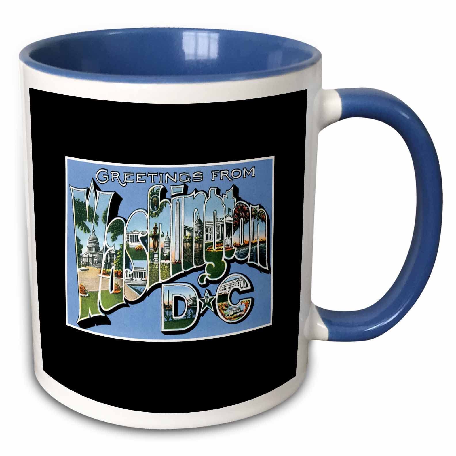 3dRose Greetings from Washington DC Scenic Postcard Reproduction 11oz Two-Tone Blue Mug