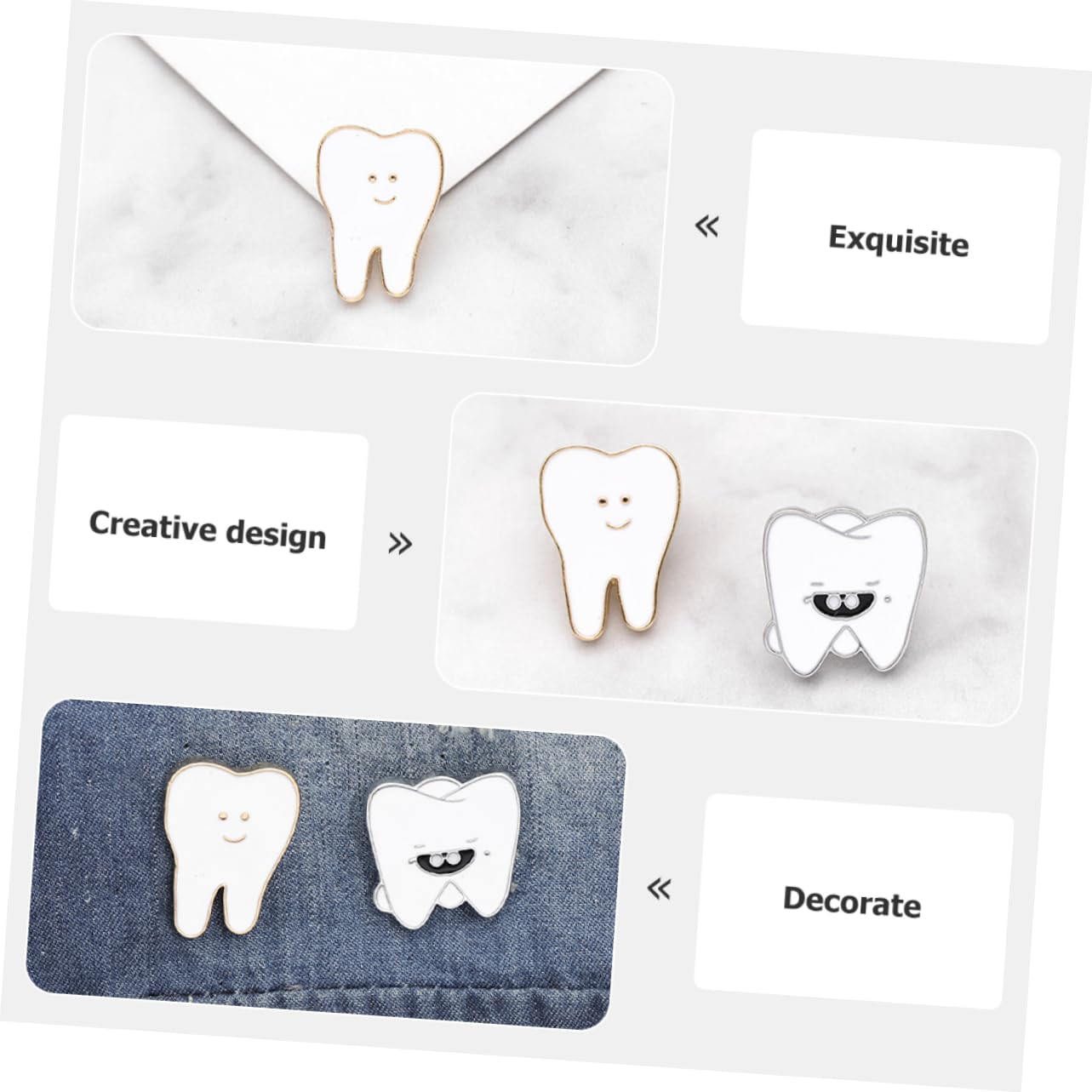 Lustige Zähne Brosche Set von 4 Emaille Pin Broschen für Frauen Männer Kinder
