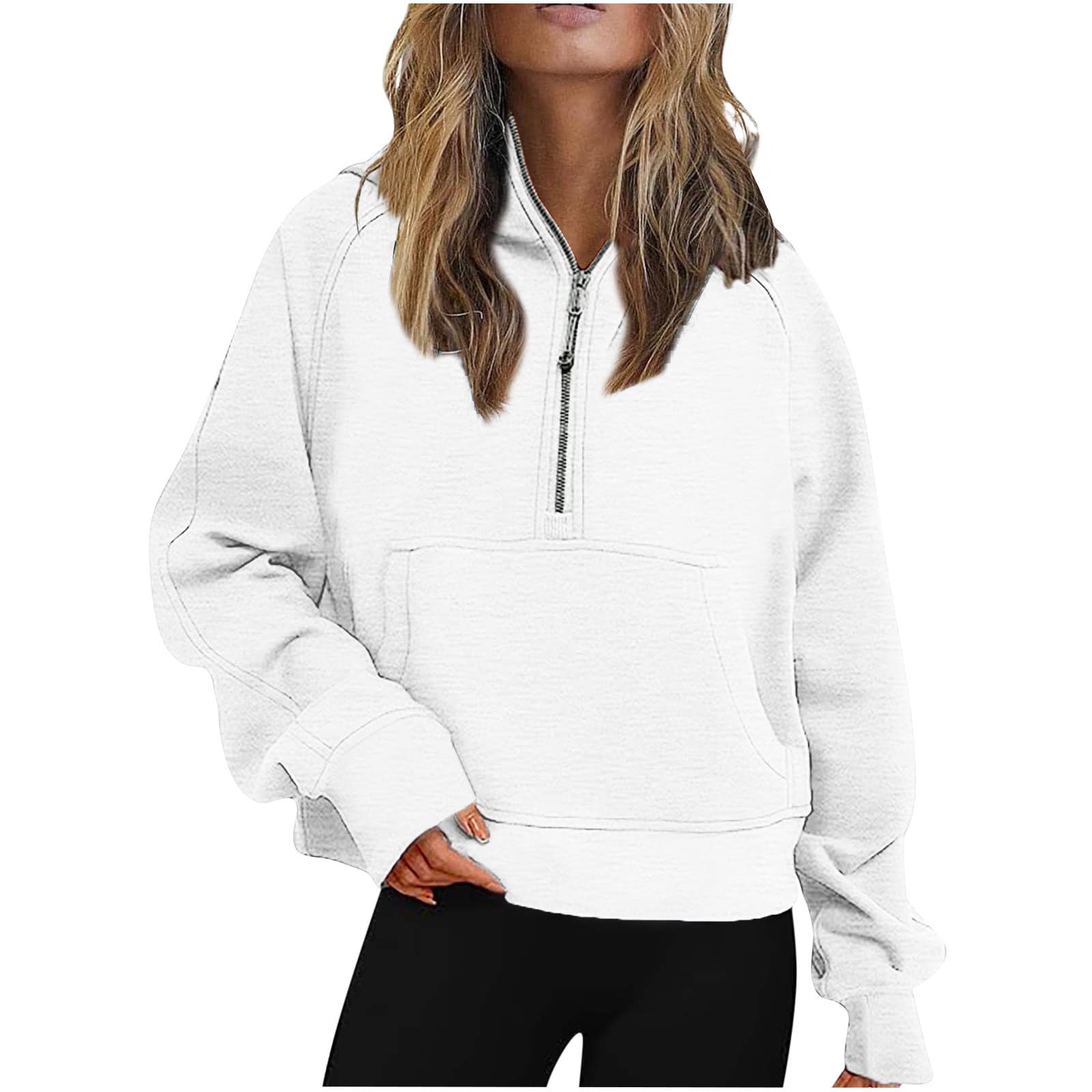 luwita Womens Long Sleeve Sweatshirts Oversized Fleece Half Zip Crop Hoodies Quarter Zipper Fall Pullover Solid Color Hoodie