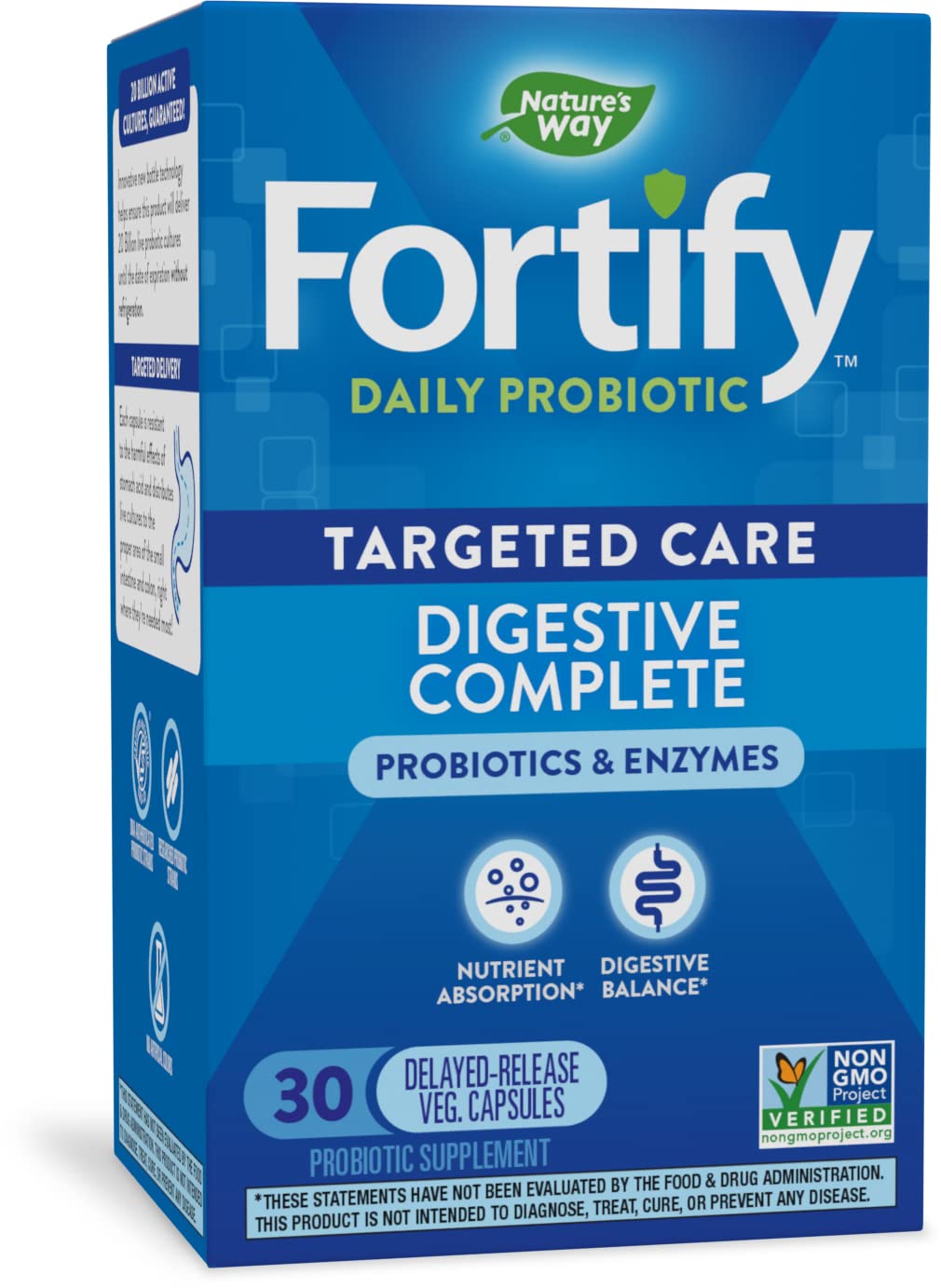 Nature's Way Fortify Daily Probiotic and Enzymes, Digestive Health Complete Targeted Care for Men and Women*, 30 Vegan Capsules