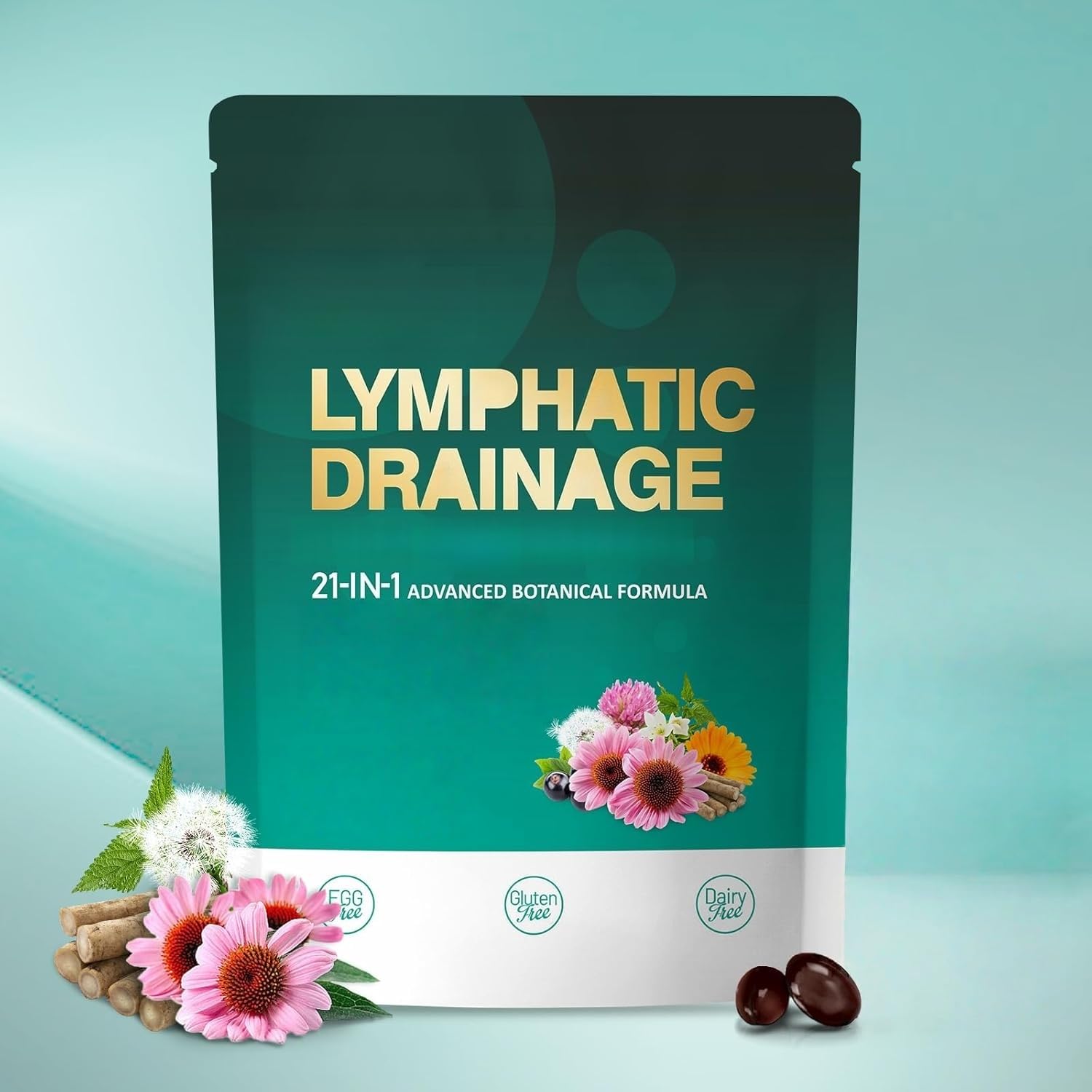 Drenaggio linfatico e supporto del sistema linfatico con formula a base di erbe 21 in 1 per donne e uomini, senza glutine