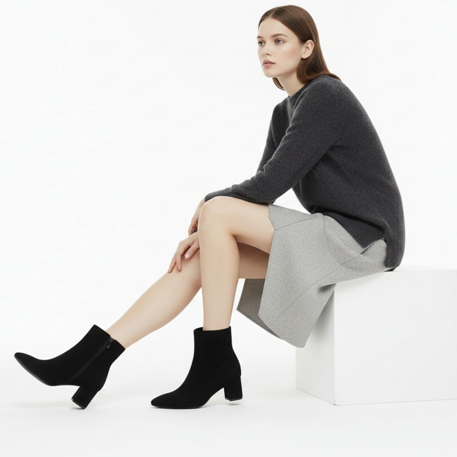 Women's Ankle Boots Pointed Toe Chunky Block Heel Short Boots for Women Low Heeled Booties - Image 2