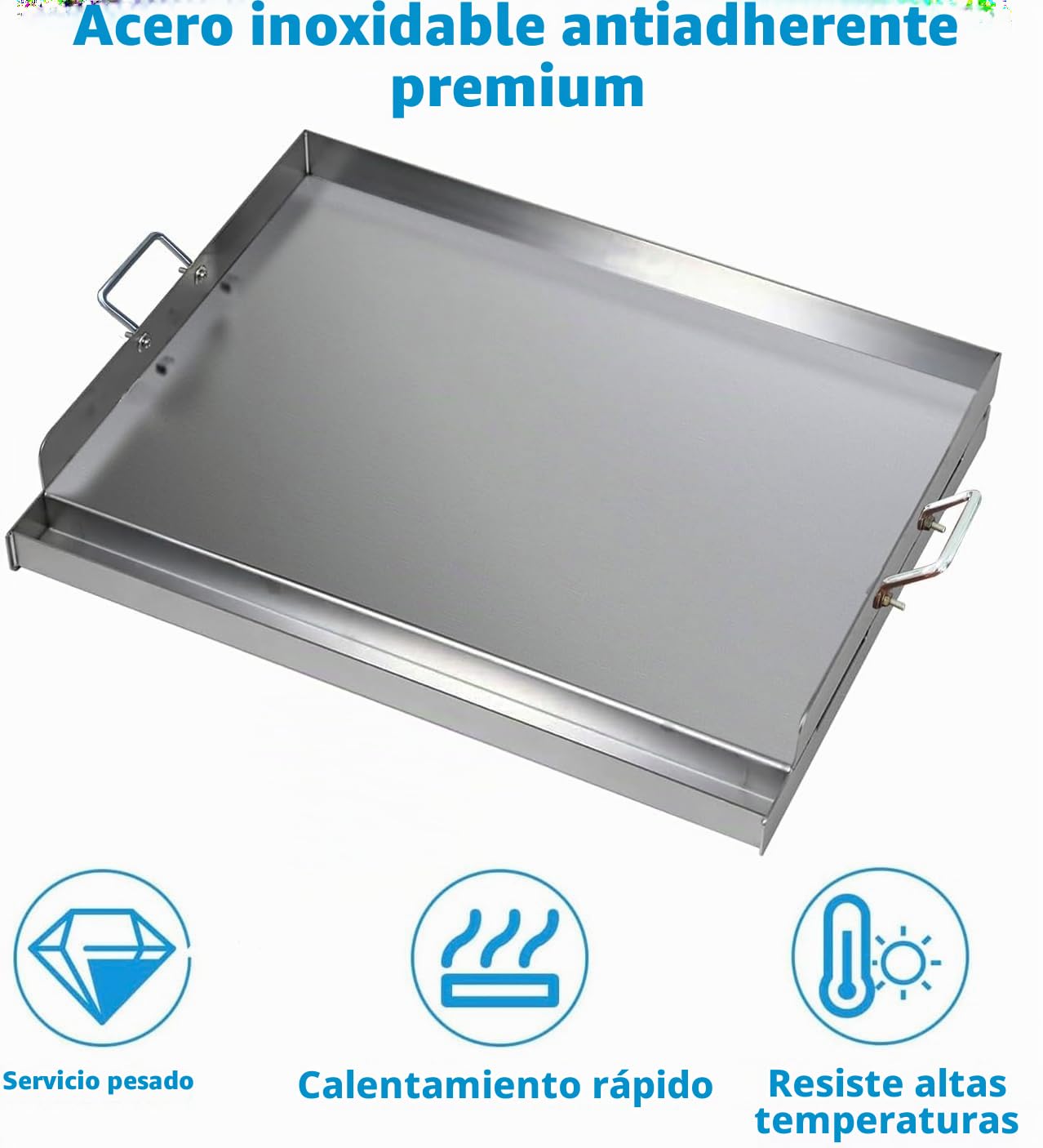 Plancha de acero inoxidable | 47 x 32 x 7 cm | Plancha universal para barbacoa de 2 mm de grosor y acero inoxidable apta para barbacoa de gas Weber y barbacoa de carbón vegetal, placa de