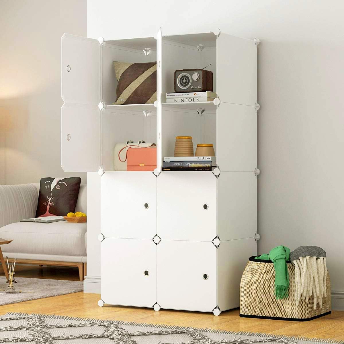 KOUSI Large Cube Organizer - 14x18 Depth 8 Cube Shelf, White