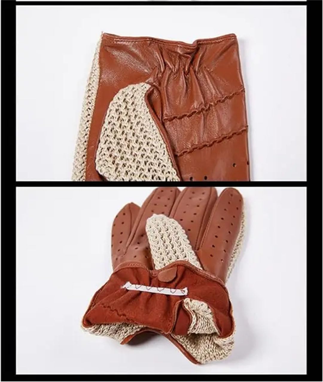 Guanti da guida invernali da donna in lana lavorata a maglia, in pelle, caldi, morbidi e confortevoli, guanti da equitazione touch screen, marrone, M