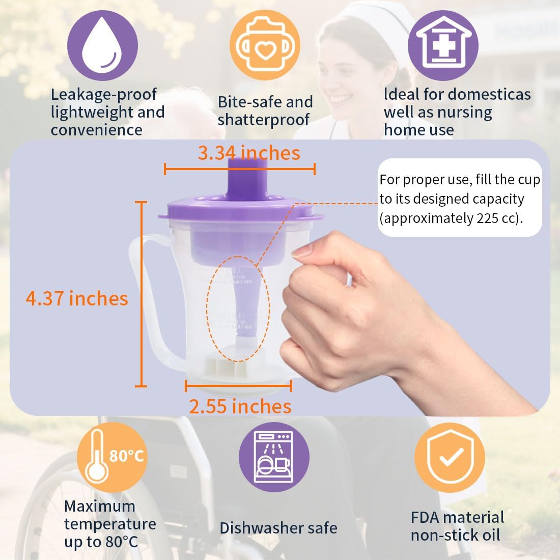 Dysphagia Regulating Drinking Cup – Spill-Proof Adaptive Cup for Adults with Swallowing Difficulties, Elderly, Parkinson’s & Dementia Patients (Purple-Pack of 1 Count)